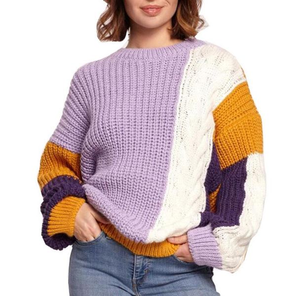 

women's sweaters sweater 2021 autumn winter splicing color contrast fashion round neck knitted pullover, White;black