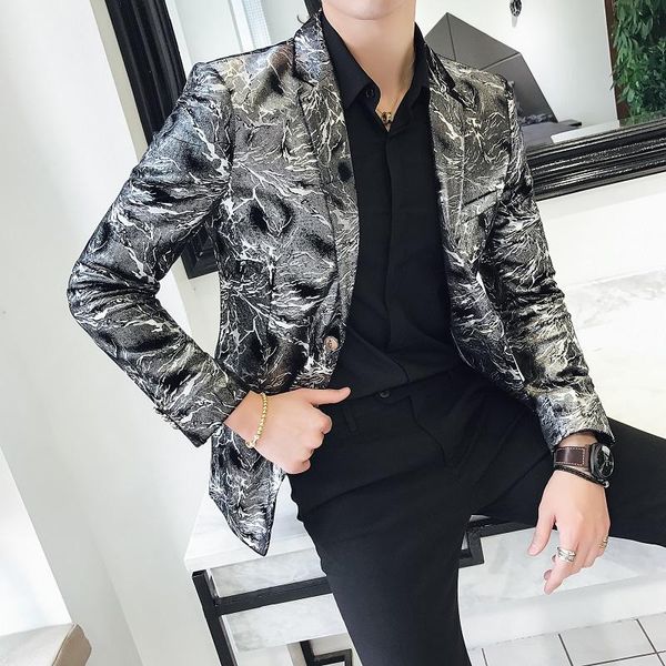 

men's suits & blazers personality blazer slim fit double buttons male fashion coat british style singer host costume nightclub party ba, White;black
