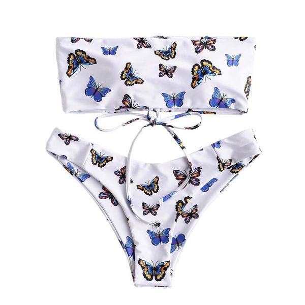 

women's swimwear women bikini set butterfly print padded bathing swimsuit beachwear suit push up female, White;black