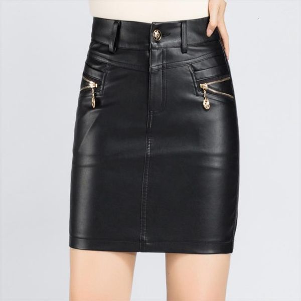 

vintage offic high waist women skirt leather solid zipper pencil casual mini womens skirts female, Black