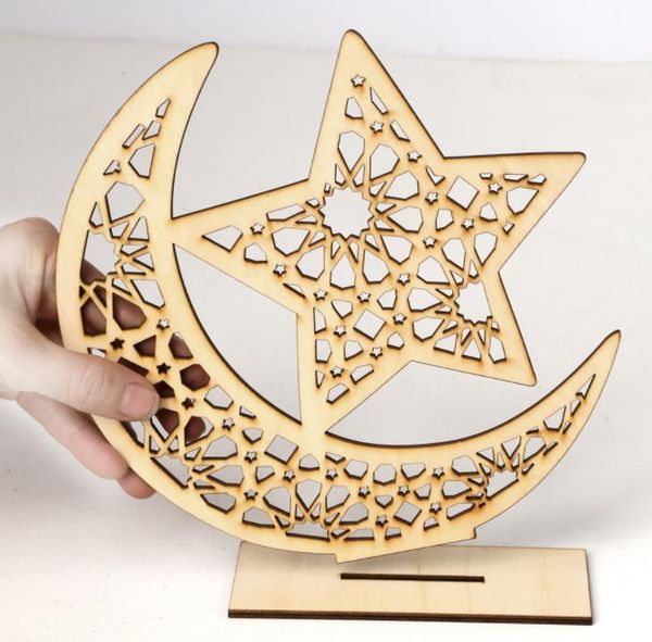 Ramadan Decor De Madeira Islamic Muçulmano Eid Mubarak Home Ornamento Diy Hollow Moon Star Ovelha Festa Decoração Festival Evento Favor Sn2466