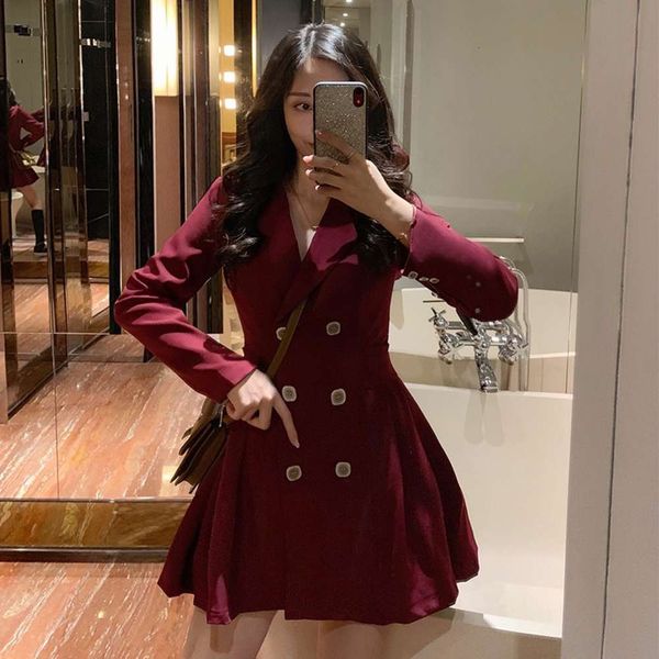 

casual dresses dress nn nana ~ pleated long sleeve waist down show thin temperament suit women's small little red skirt kkzo, Black;gray