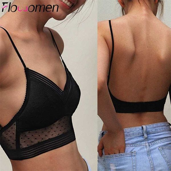 Сексуальные женские бюстгальтеры для женщин Backless Branble Branless Bra Bralep Up Plus Размер Кружева Bralette Точки сетки Нижнее белье Bralewear 21110