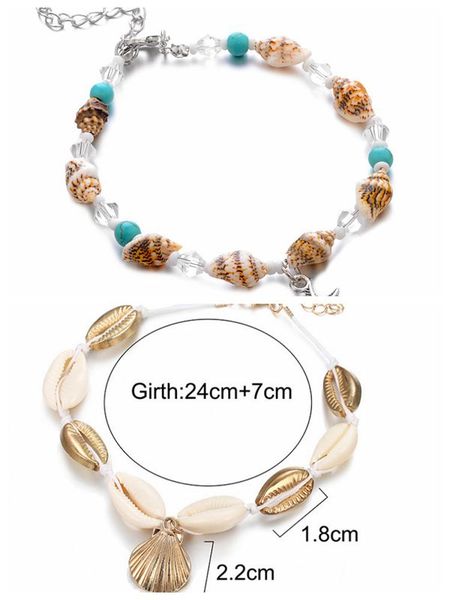 

beach anklets set chain women's shell starfish multi-layer beaded bohemian handmade, Red;blue