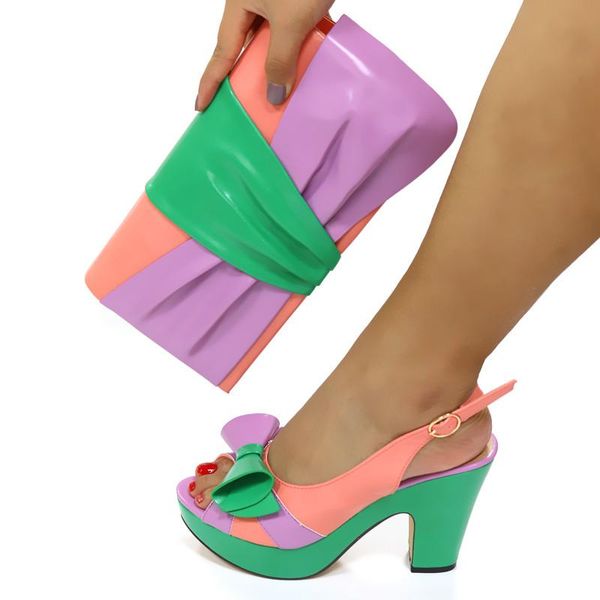

dress shoes green with purple and peach design high heel sandal purse handbag sets cr2127 height 10cm, Black