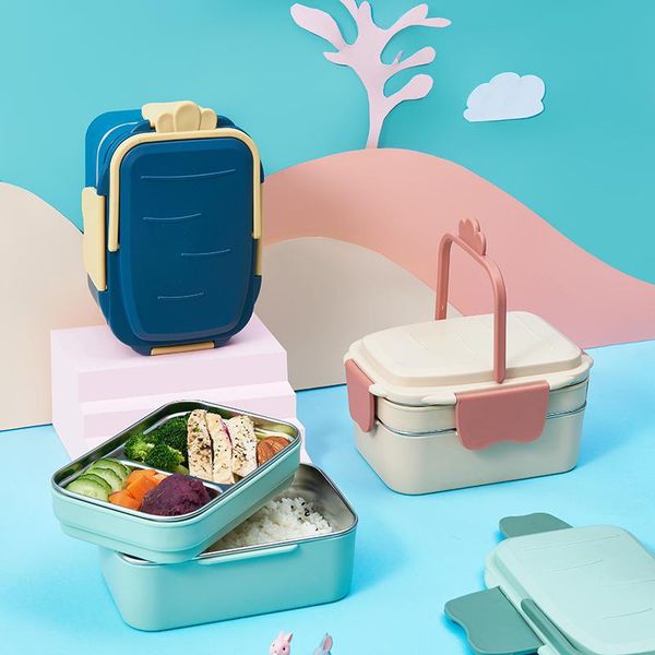 

dinnerware sets double-layer stainless steel lunch box portable thermal insulation compartment sealed fruit container school day gift