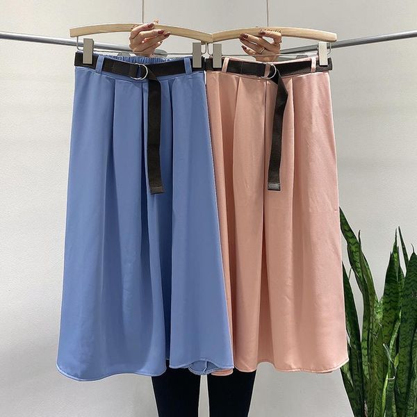 

skirts peonfly elegant midi long skirt women casual belt high waist a line mid-length female office lady 2021 summer, Black