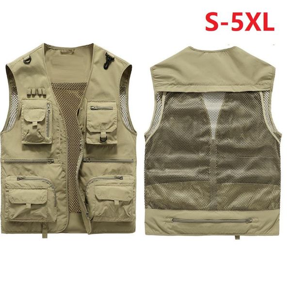 

men's jackets 2021 summer mesh quick-dry tactical vest multi-pocket pographer fishing hiking tool sleeveless thin waistcoat5x, Black;brown