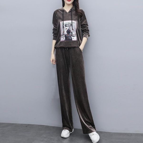 

women's two piece pants hoodies suit spring autumn casual tracksuit women pleuche 2 pieces set velvet sweatshirts pullover home sweatpa, White