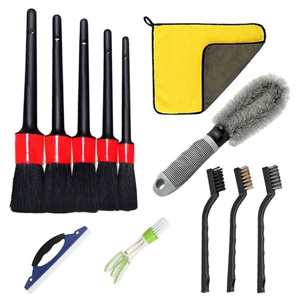 

car detailing brush set window water scraper microfiber cloth air condition for cleaning interior, exterior sponge