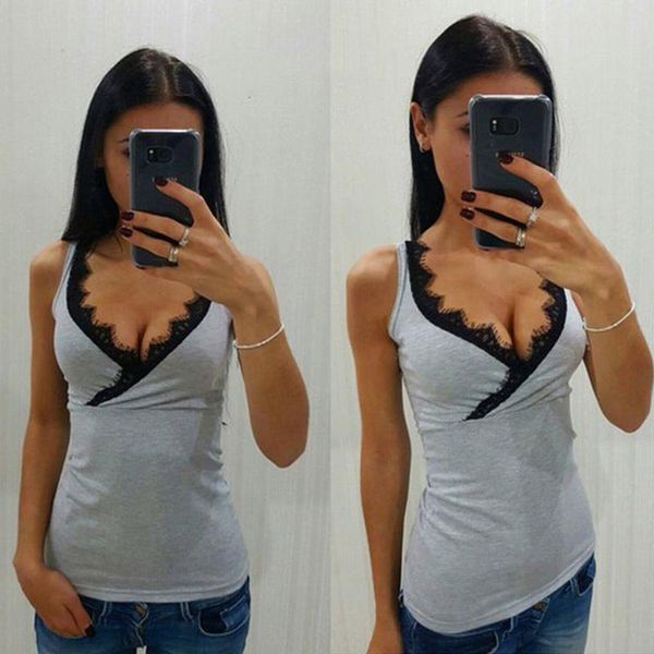 

women's tanks & camis 2021 summer women clothes deep v neck lace stitching tank sleeveless, White