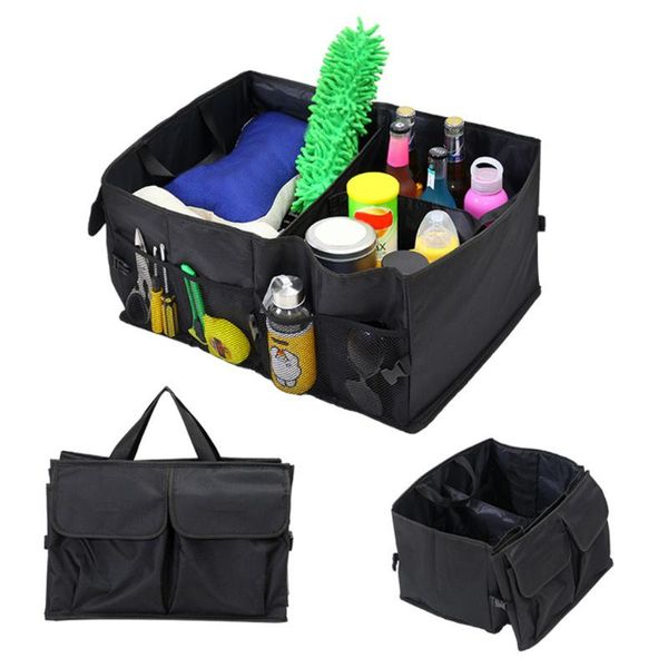 

car organizer trunk storage box, large capacity, 3 main compartments, multi-function bag, foldable universal cargo box