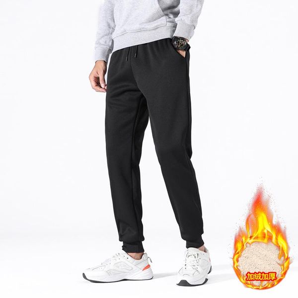 

men's pants winter classic brand sweatpants super warm thick cashmere trousers for men fleece male long outdoors, Black