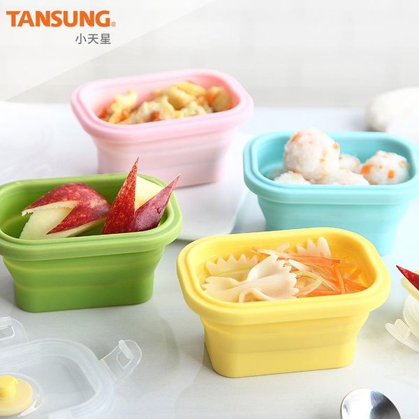 

dinnerware sets 4pcs150ml baby kids leakproof bento box snack container collapsible kawaii seperate bowl four color fresh with lid