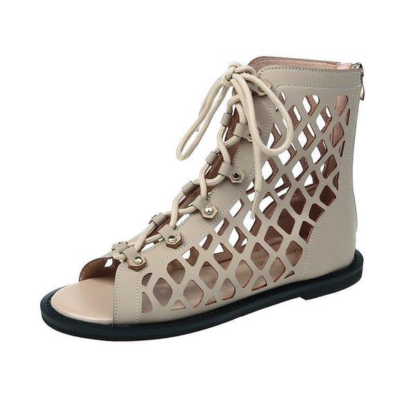 

boots ankle women's flats hollowed out 2021 summer sandals zipper low heels female trendy shoes peep toe comfortable big sole, Black