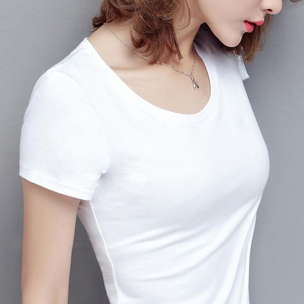 

women's t-shirt korean style woman tshirts cotton summer short sleeve slim women t shirt solid t-shirts mulher camisetas 2021 wpy2612, White