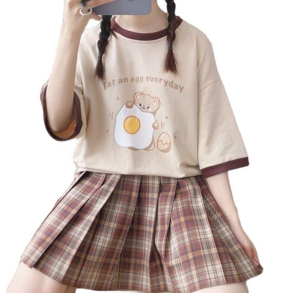 

women's t-shirt harajuku casual egg cartoon tee girl kawaii clothes summer plus size women loose o-neck funny beautiful clothing, White