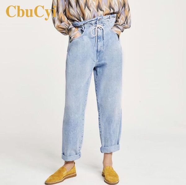 

women's jeans women fashion chic high waisted loose straight 100% cotton denim jean trousers wide leg vintage bleached pants, Blue