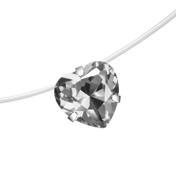 

pendant necklaces simple women transparent fishing line necklace heart shaped zircon minimalist jewelry for party, Silver