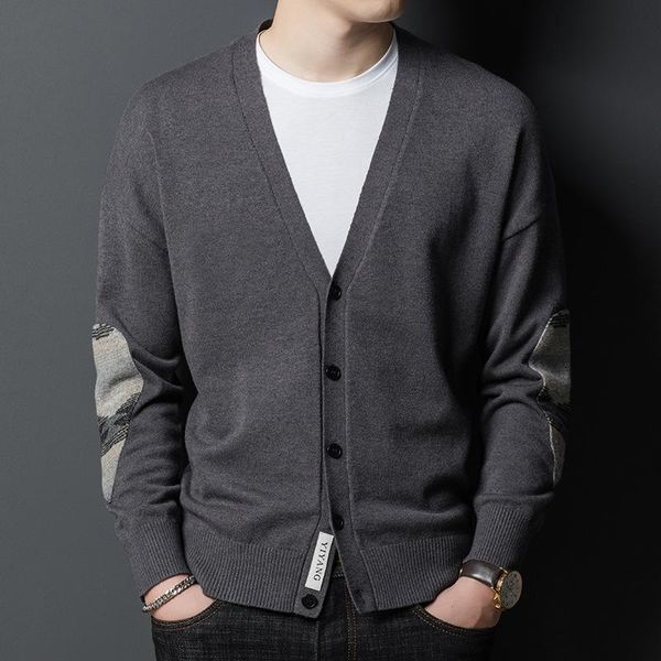 

men's sweaters autumn korean clothes casual classic black gray knitted sweater cardigan fashion patch single breasted v-neck, White;black