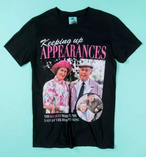 

keeping up appearances black t-shirt, White;black