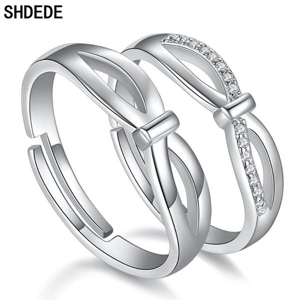 

cluster rings shdede 925 sterling silver adjustable size couple ring for lovers men women jewelry wedding engagement gifts -wh251, Golden;silver