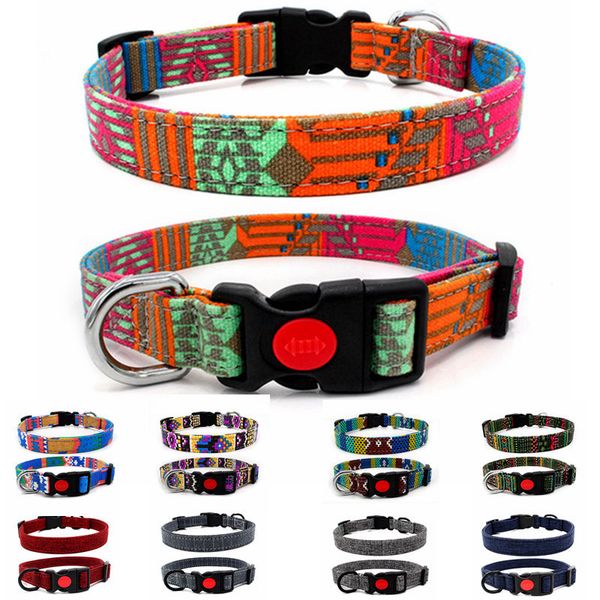 

Bohemian Style Pet Dog Collars Comfortable Colorful Adjustable Safety Buckle Collar Fadeproof Canvas Sublimation Printing Designer Belt