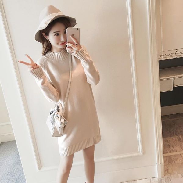 

women's sweaters sweater women long 2021 autumn winter sleeved knit bottoming shirt loose hem dress korean warm, White;black