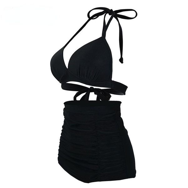 

one-piece suits solid color swimsuit beachwear summer halter collar black two-piece women holiday bikini high waist two piece swim suit