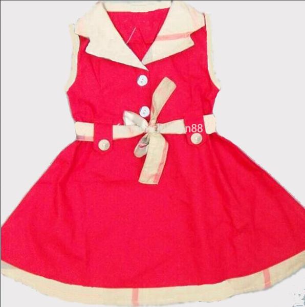 Summer Girls Lattice Dress Brand Baby Bambini Bavero Bow Belt Plaid Princess Dresses Bambini Abbigliamento