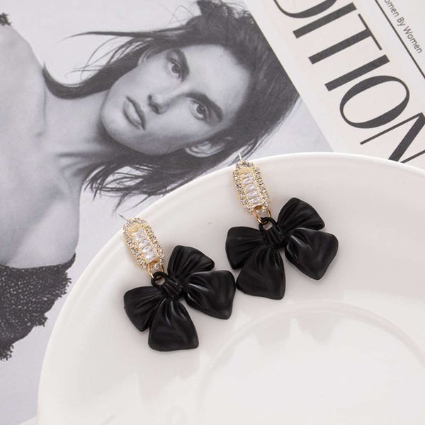 

925 silver needle leisure black alloy zircon earrings full diamond fashion electroplating bow women's