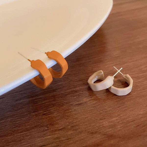 

hoop & huggie u-magical minimalist c shape orange gray enamel earring for women fashion geometric metallic jewellery pendientes, Golden;silver