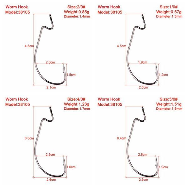

fishing hooks 50pc hook 1/0-5/0# worm series black color jig big fish bass