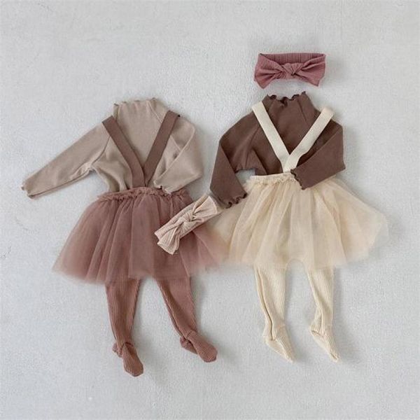 

baby girl clothes set toddler tutu suspender skirt infant baby girl autumn leggings set fashion baby girl skirt kids outfits 210413, White