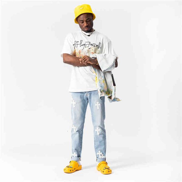 

high street wash made old ch cross skin trend slim hip hop jeans, White;black