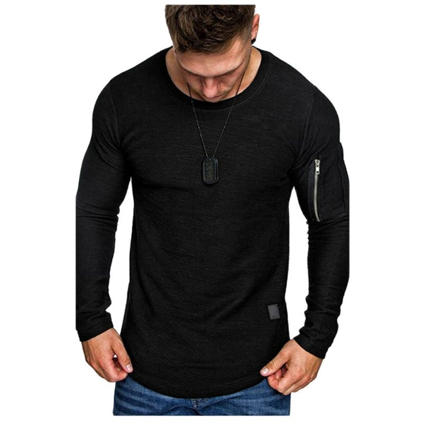 

spring and autumn men round collar t-shirt, casual color long sleeve curved hem wear men's t-shirts, White;black