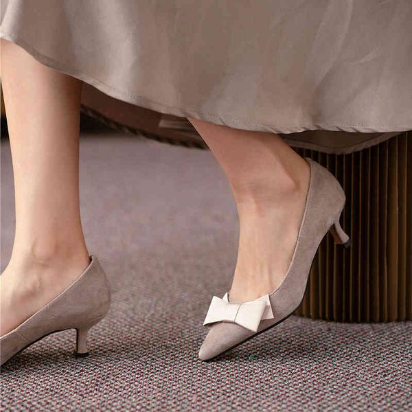 

dress shoes qutaa bowknot pointed toe women pumps spring autumn elegant female kid suede fashion thin high heels size 34-39 h491, Black