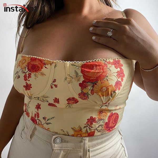 

women's tanks & camis insta women harajuku floral print crop club camisole 2021 summer sleeveless spaghetti strap streetwear casual, White