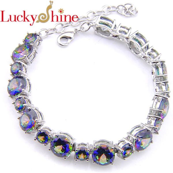 

link, chain luckyshine 2 color optional fire mystic round rainbow cubic zirconia gems charm vintage silver bracelet bangle unisex, Black