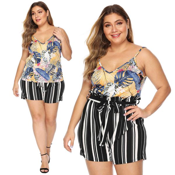 

women's plus size large tropical plant print thin versatile fashion halter 1016