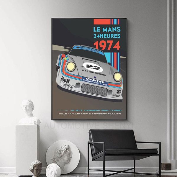 

paintings le mans 24hours 1974 automobile classic car 911 poster print on canvas painting home decor wall picture for living room