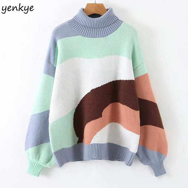 

women's sweaters fall women vintage turtleneck sweater hit color batwing sleeve casual autumn oversize pullover fashion christmas jumpe, White;black