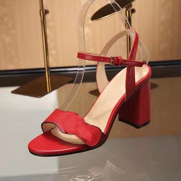 

sandals 2021 summer women's leather thick high heel round head buckle fairy wife versatile slim adult, Black