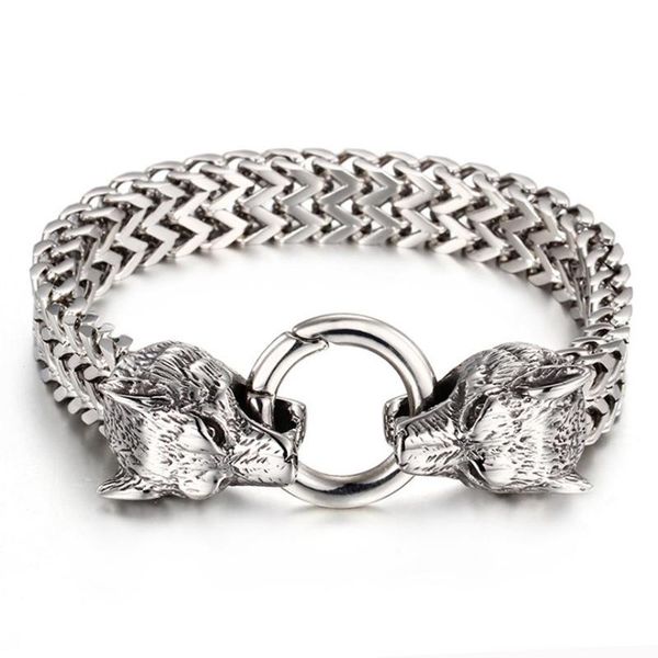 

link, chain punk rock retro men animal wolf head bracelet vintage heavy hiphop stainless steel lion skull bracelets boy biker jewelry gifts, Black