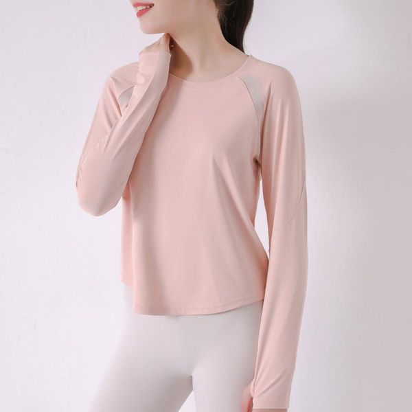 

yoga outfit wear open back crop long sleeve women sports t-shirts with chest pad fitness running shirts gym cross workout top