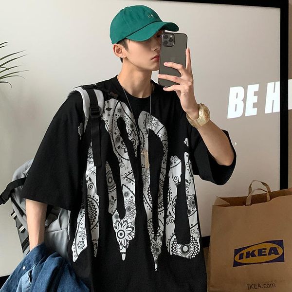 

men's t-shirts summer korean hip-hop trend short-sleeved t-shirt oversize loose tide brand shirt couple all-match compassionate, White;black