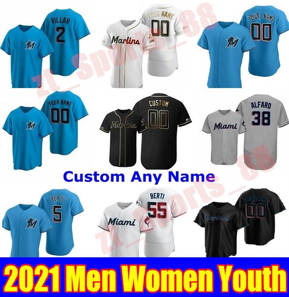 

2021 florida men women kids youth corey dickerson marlins baseball jerseys jonathan villar miami jon berti sandy alcantara jorge alfaro lewi, Blue;black
