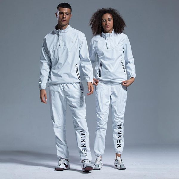 

gym clothing sauna suit slimming set men women hoodies pullover sportswear running fitness weight loss sweating couple tracksuit, White;black