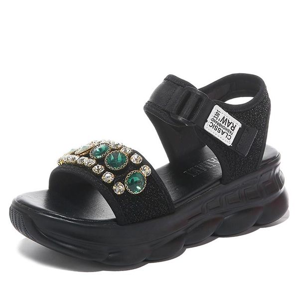 

sequined cloth platform sandals women diamond crystals height increasing shoes leather summer beach woman sandal fashion, Black