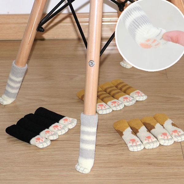 

4pcs cartoon cat furniture table leg wool knitting cover chair pads floor protector socks covers protectors